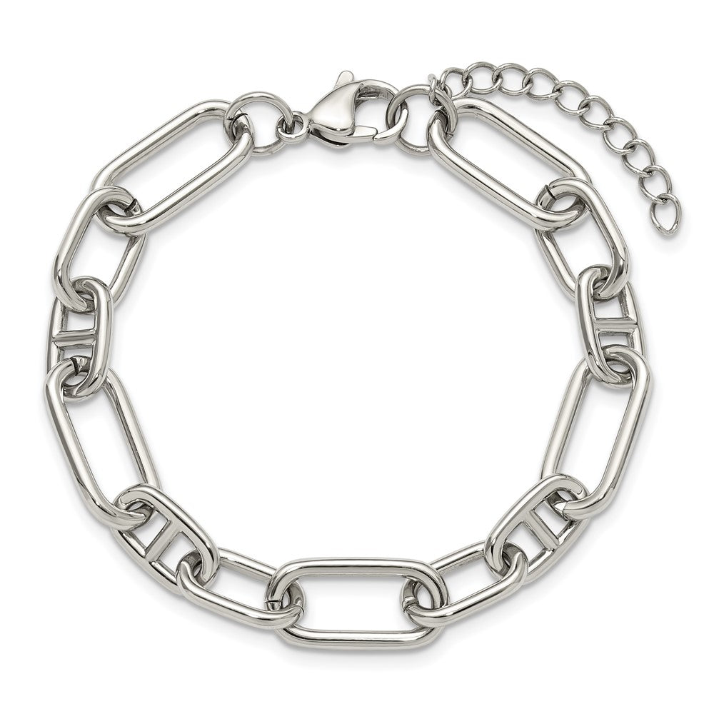 Chisel Stainless Steel Polished 9mm 6.5 inch Plus 1.25 inch 9mm Open Link Bracelet SRB3336-6.5
