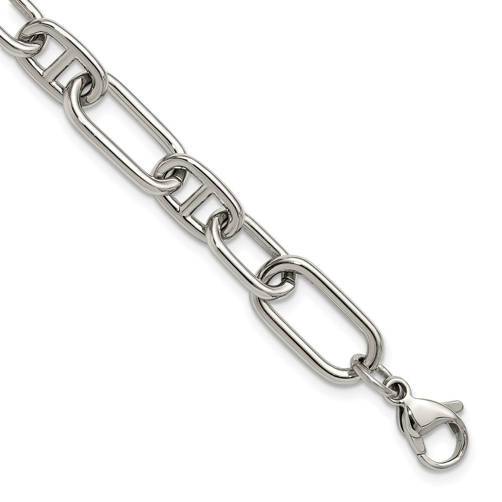 Chisel Stainless Steel Polished 9mm 6.5 inch Plus 1.25 inch 9mm Open Link Bracelet SRB3336-6.5