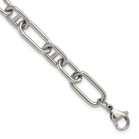 Chisel Stainless Steel Polished 9mm 6.5 inch Plus 1.25 inch 9mm Open Link Bracelet SRB3336-6.5