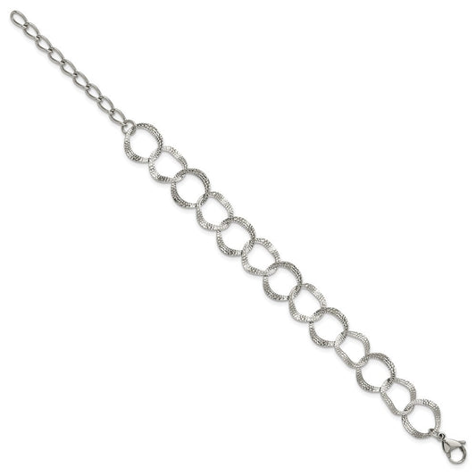 Chisel Stainless Steel Polished and Textured Open Circles 7.25 inch Plus a 1.5 inch Extension Bracelet SRB3338-7.25