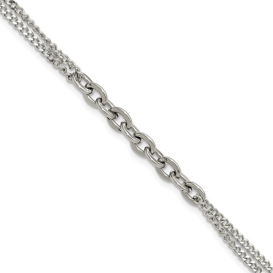 Chisel Stainless Steel Polished Two-Strand 7 inch Plus 1 inch Extension Bracelet SRB3342-7