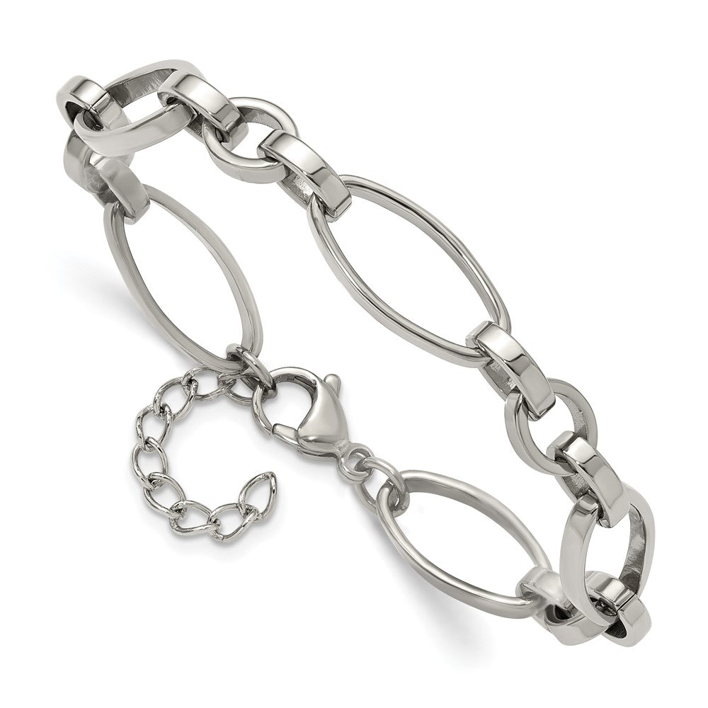 Chisel Stainless Steel Polished Open Link 6.75 inch Plus a 1.25 inch Extension Bracelet SRB3345-6.75