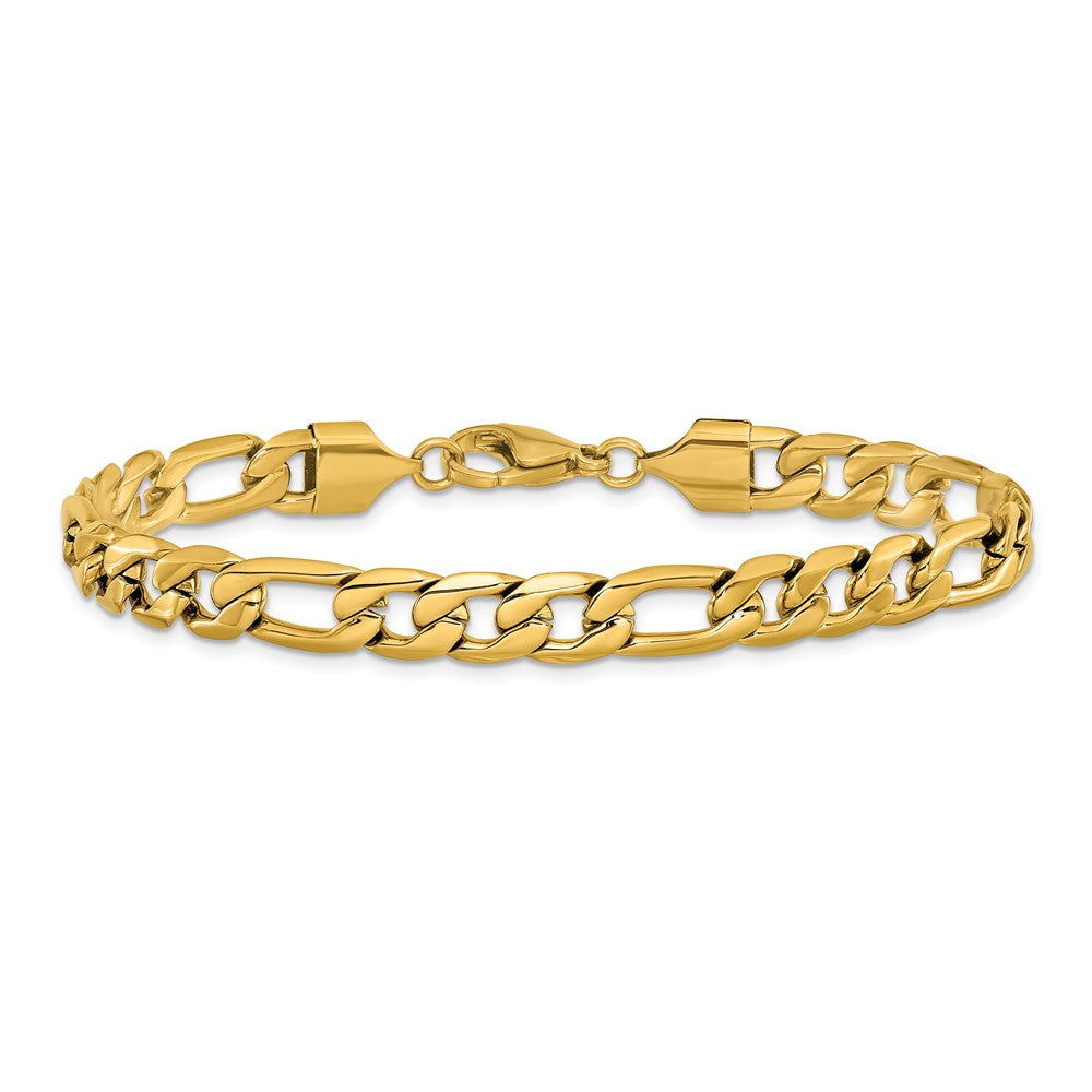 Chisel Stainless Steel Polished Yellow IP-plated 8mm Figaro Chain 8.75 inch Bracelet SRB3349-8.75