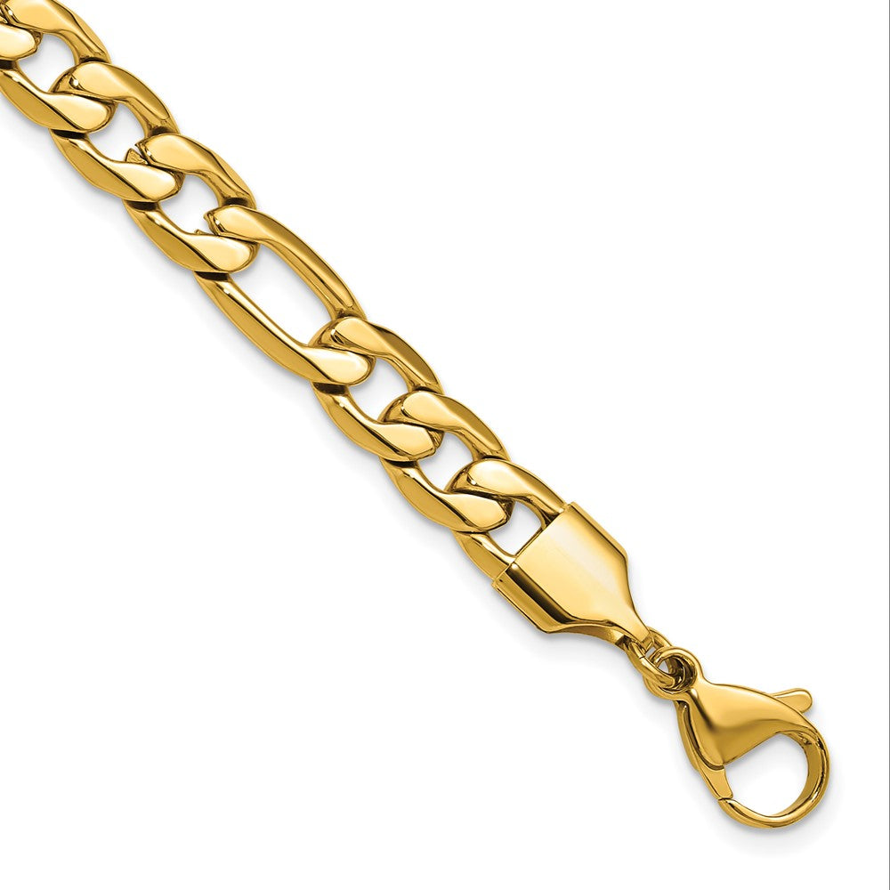 Chisel Stainless Steel Polished Yellow IP-plated 8mm Figaro Chain 8.75 inch Bracelet SRB3349-8.75