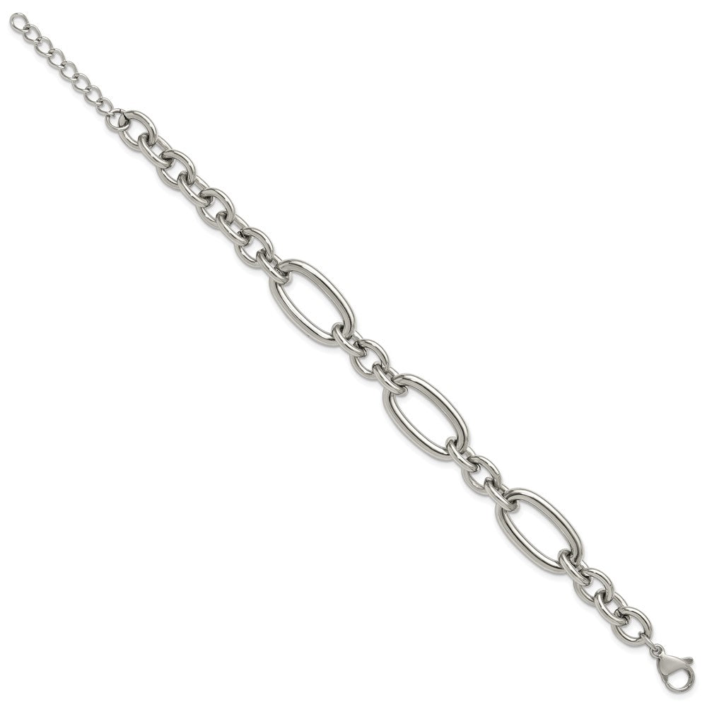 Chisel Stainless Steel Polished Open Link 7 inch Plus a 1.25 inch Extension Bracelet SRB3353-7