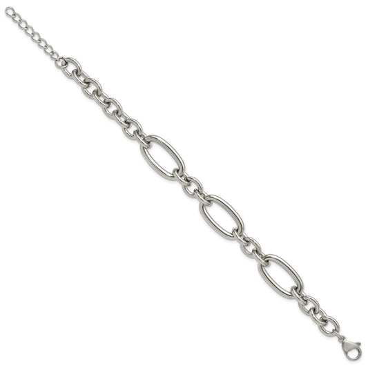 Chisel Stainless Steel Polished Open Link 7 inch Plus a 1.25 inch Extension Bracelet SRB3353-7
