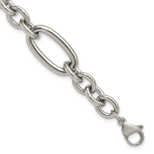 Chisel Stainless Steel Polished Open Link 7 inch Plus a 1.25 inch Extension Bracelet SRB3353-7
