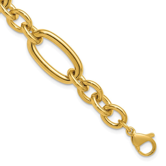 Chisel Stainless Steel Polished Yellow IP-plated Open Link 7 inch Plus a 1.25 inch Extension Bracelet SRB3354-7