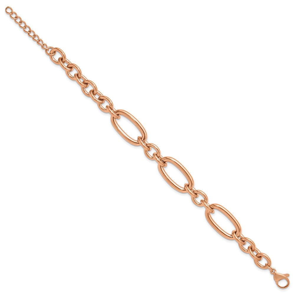 Chisel Stainless Steel Polished Rose IP-plated Open Link 7 inch Plus a 1.25 inch Extension Bracelet SRB3355-7