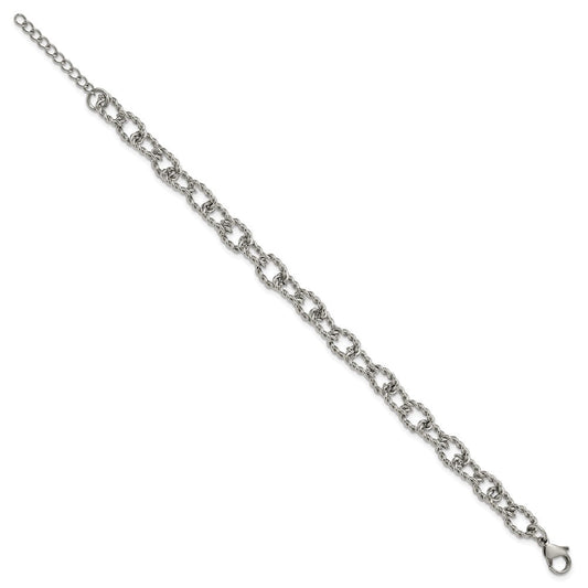 Chisel Stainless Steel Polished and Textured Open Link 7 inch Plus a 1 inch Extension Bracelet SRB3356-7