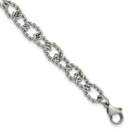 Chisel Stainless Steel Polished and Textured Open Link 7 inch Plus a 1 inch Extension Bracelet SRB3356-7