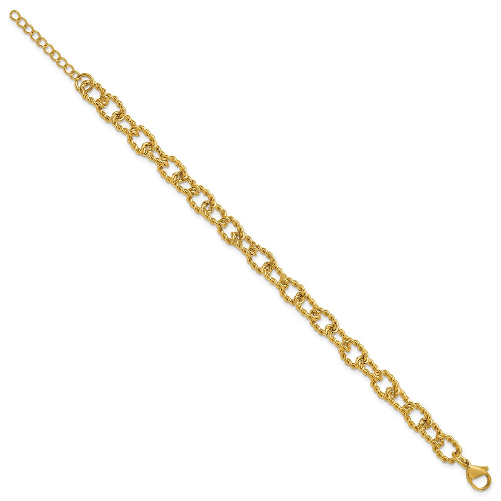 Chisel Stainless Steel Polished and Textured Yellow IP-plated Open Link 7 inch Plus a 1 inch Extension Bracelet SRB3357-7