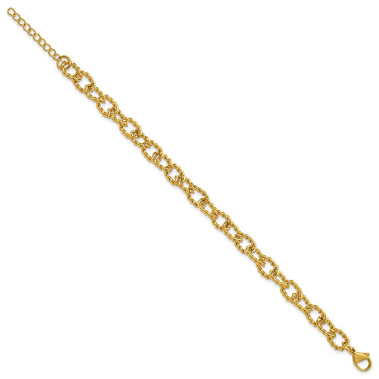 Chisel Stainless Steel Polished and Textured Yellow IP-plated Open Link 7 inch Plus a 1 inch Extension Bracelet SRB3357-7