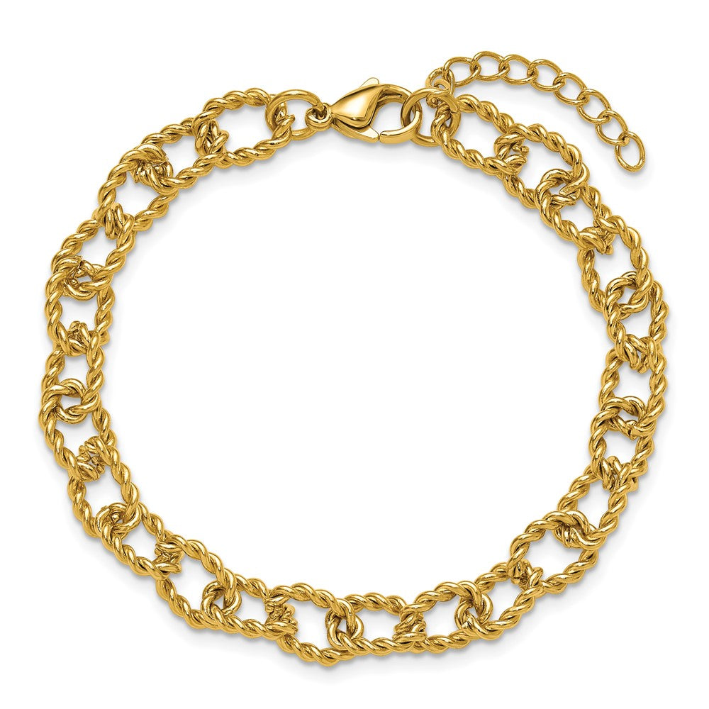 Chisel Stainless Steel Polished and Textured Yellow IP-plated Open Link 7 inch Plus a 1 inch Extension Bracelet SRB3357-7