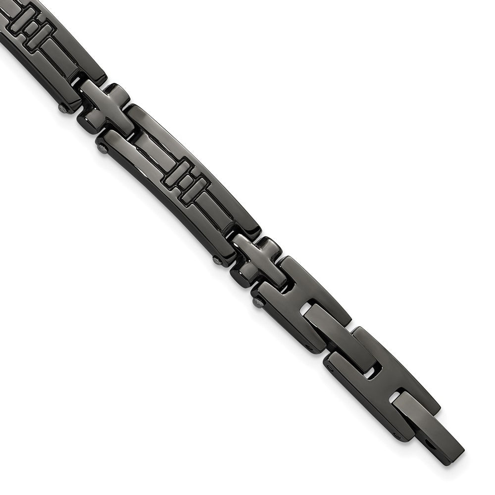 Chisel Stainless Steel Polished Gun Metal IP-plated Cross Link 8.25 inch Plus a .5 inch Extension Bracelet SRB3369-8.25
