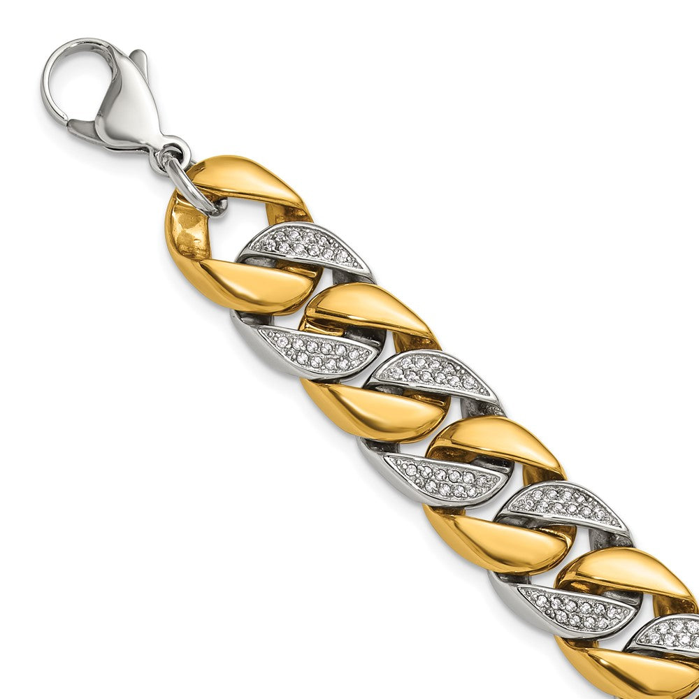 Chisel Stainless Steel Polished Yellow IP-plated with CZ 14mm 9 inch Curb Link Bracelet SRB3377-9