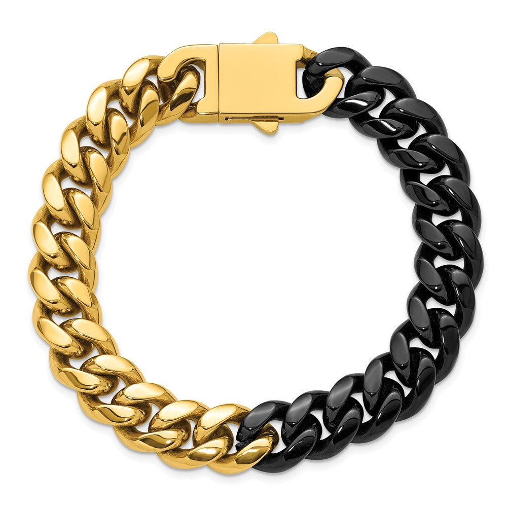 Chisel Stainless Steel Polished Black and Yellow IP-plated 12mm 8.25 inch Curb Link Bracelet SRB3380-8.25