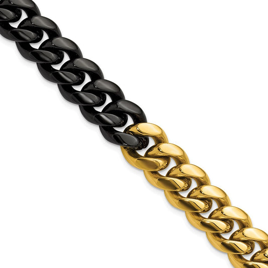 Chisel Stainless Steel Polished Black and Yellow IP-plated 12mm 8.25 inch Curb Link Bracelet SRB3380-8.25