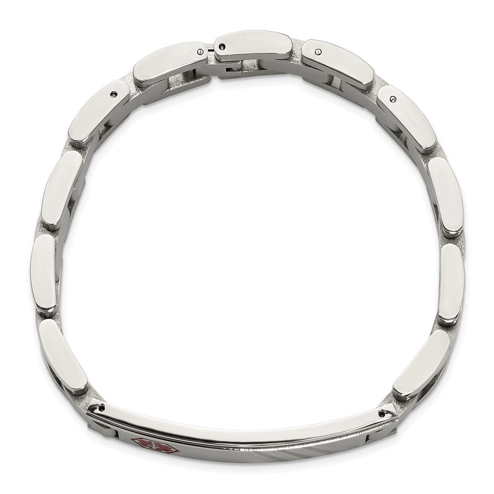 Chisel Stainless Steel Brushed and Polished with Red Enamel Medical ID 8.25 inch Bracelet SRB3384-8.25