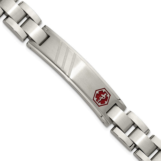 Chisel Stainless Steel Brushed and Polished with Red Enamel Medical ID 8.25 inch Bracelet SRB3384-8.25