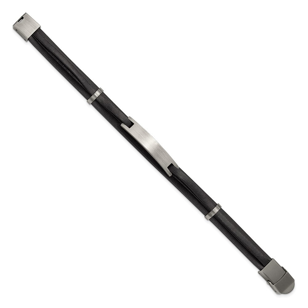 Chisel Stainless Steel Antiqued and Brushed Black Leather 8.75 inch ID Bracelet SRB3389-8.75