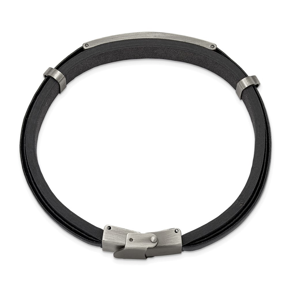 Chisel Stainless Steel Antiqued and Brushed Black Leather 8.75 inch ID Bracelet SRB3389-8.75