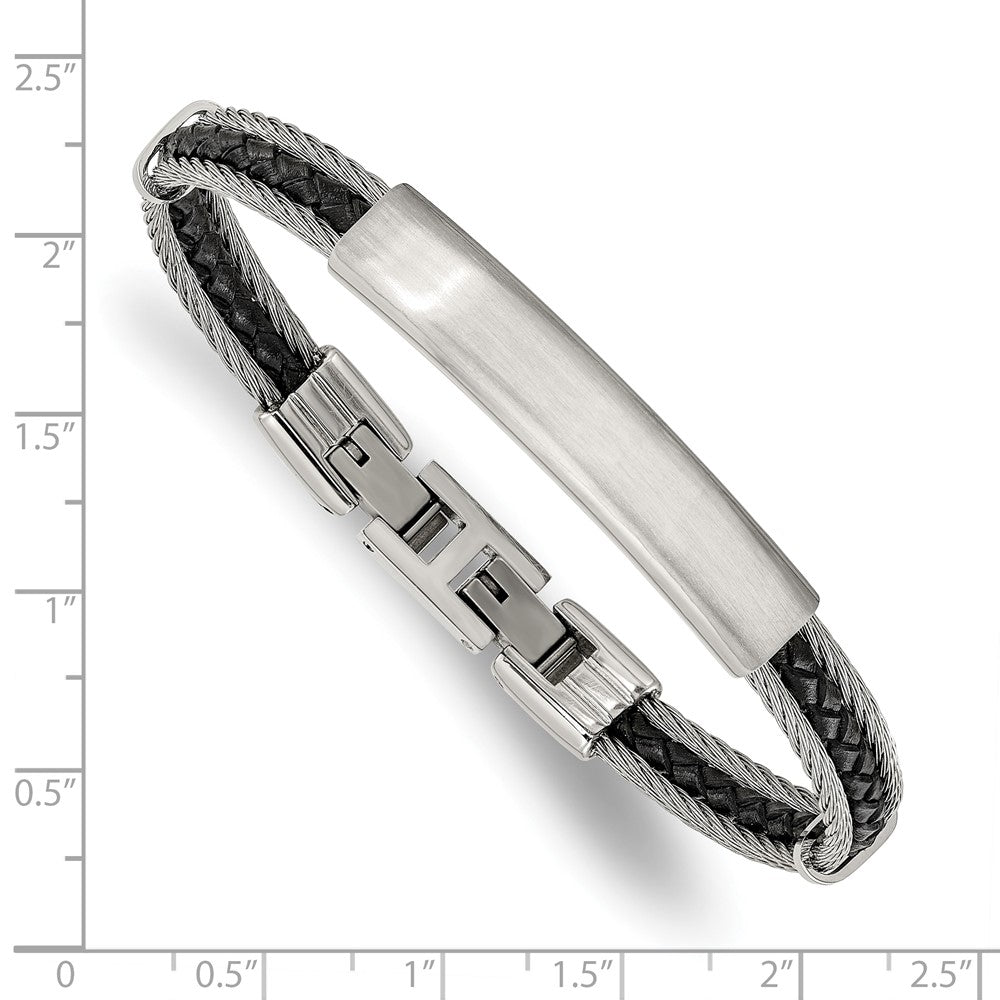 Chisel Stainless Steel Brushed and Polished Wire and Braided Black Leather 6.75 inch Plus a .5 inch Extension ID Bracelet SRB3390-6.75