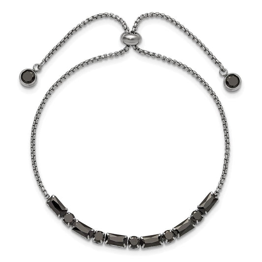 Chisel Stainless Steel Polished Black CZ Adjustable Bracelet SRB3393
