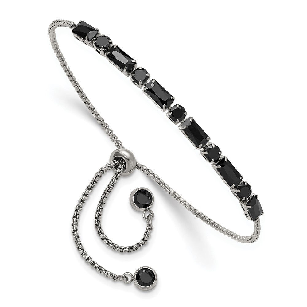 Chisel Stainless Steel Polished Black CZ Adjustable Bracelet SRB3393