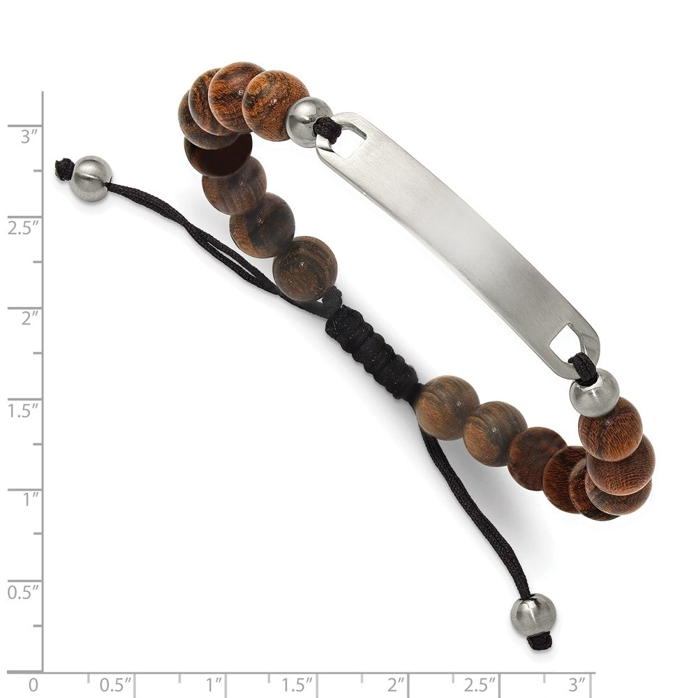 Chisel Stainless Steel Brushed 8mm Tigerwood Beaded Black Nylon 7 inch to 9 inch Adjustable ID Bracelet SRB3408