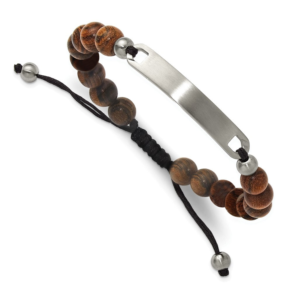 Chisel Stainless Steel Brushed 8mm Tigerwood Beaded Black Nylon 7 inch to 9 inch Adjustable ID Bracelet SRB3408