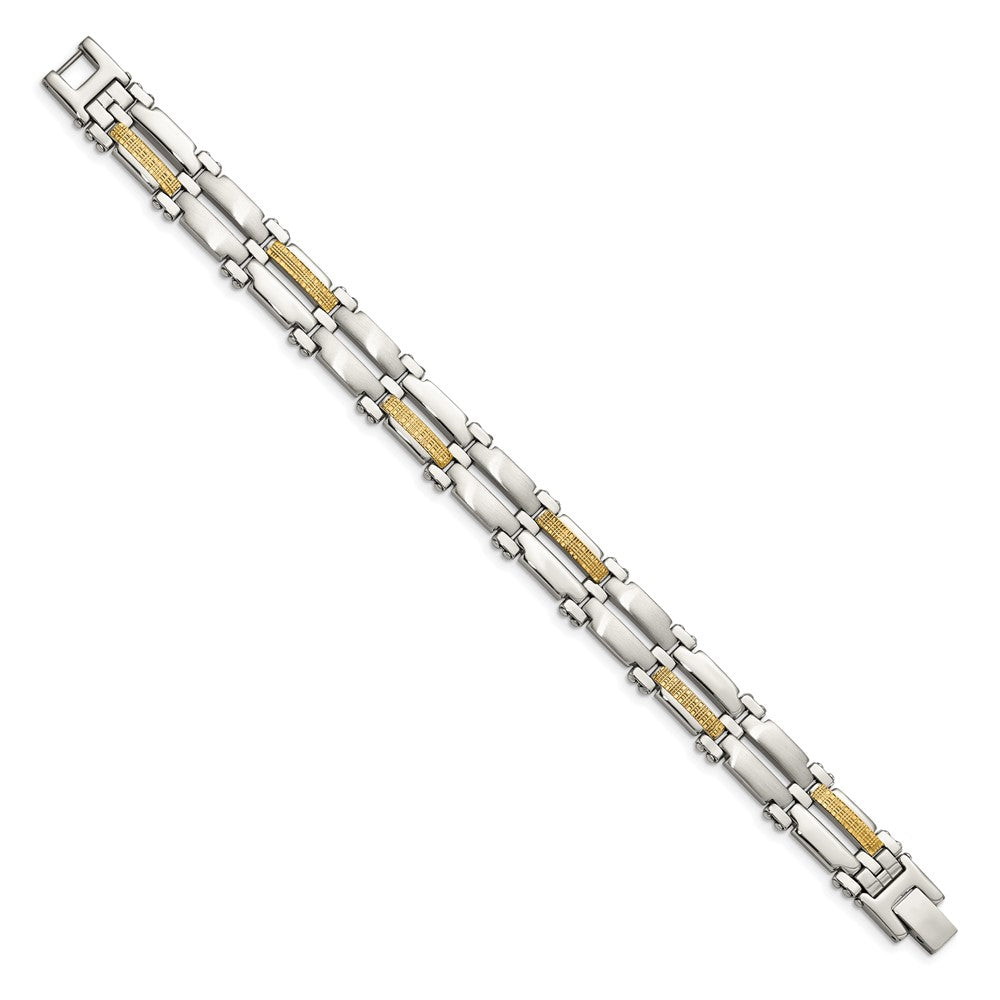 Chisel Stainless Steel with 14k Gold Accent Brushed and Polished  8.5 inch Link Bracelet SRB410-8.5