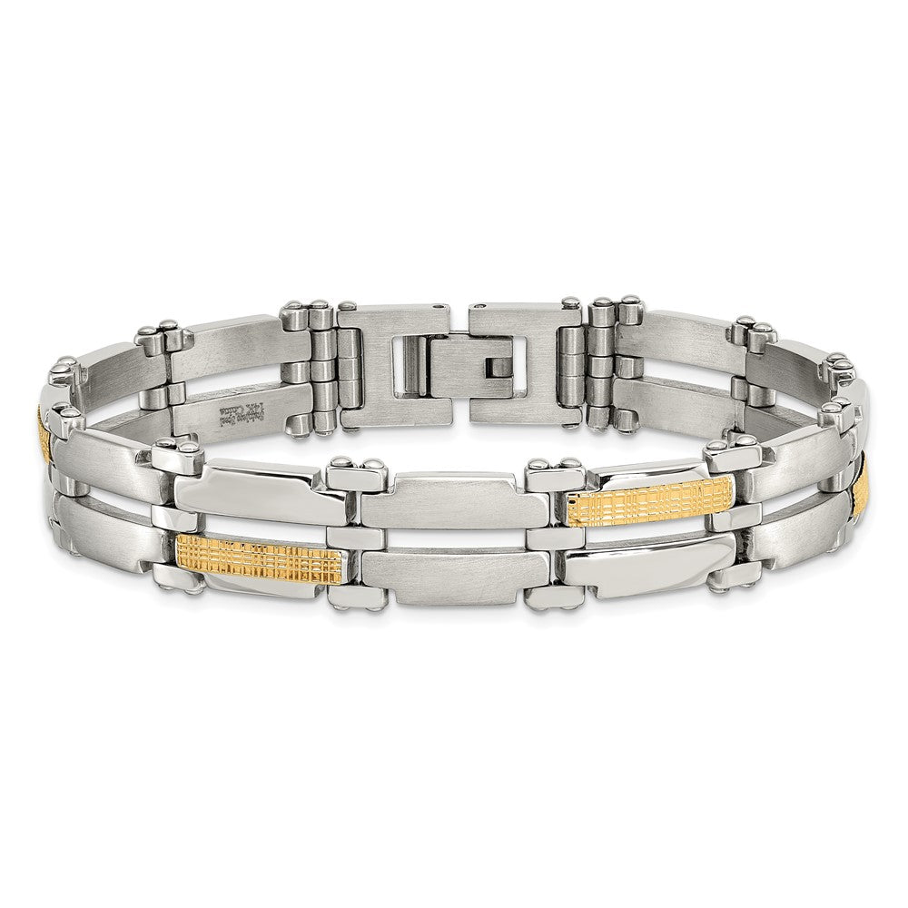 Chisel Stainless Steel with 14k Gold Accent Brushed and Polished  8.5 inch Link Bracelet SRB410-8.5