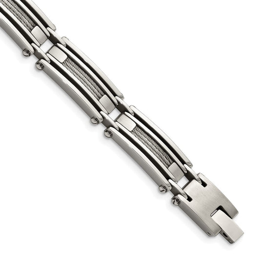 Chisel Stainless Steel Brushed and Polished with Cable Inlay 9 inch Link Bracelet SRB430-9