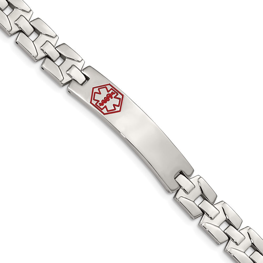 Chisel Stainless Steel Brushed and Polished with Red Enamel Medical ID 8 inch Link Bracelet SRB552-8