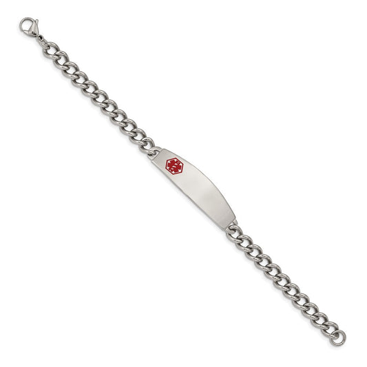 Chisel Stainless Steel Polished with Red Enamel Medical ID 8.5 inch Curb Chain Bracelet SRB556-8.5
