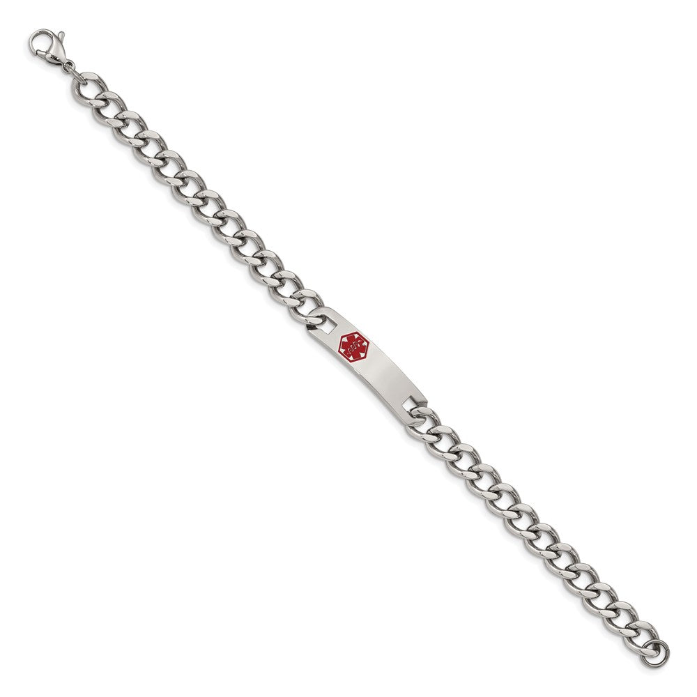 Chisel Stainless Steel Polished with Red Enamel Medical ID 9.5 inch Curb Chain Bracelet SRB557-9.5