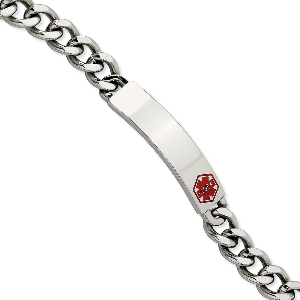 Chisel Stainless Steel Polished with Red Enamel Medical ID 9.5 inch Curb Chain Bracelet SRB557-9.5