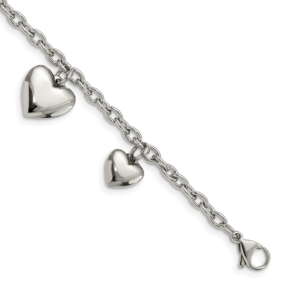 Chisel Stainless Steel Polished Hearts 8 inch Bracelet SRB594-8