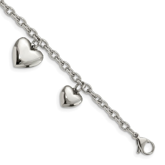 Chisel Stainless Steel Polished Hearts 8 inch Bracelet SRB594-8