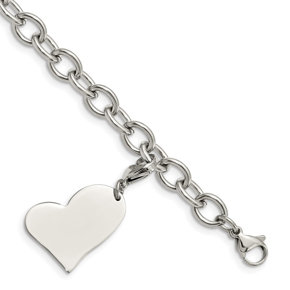 Chisel Stainless Steel Polished Link with Heart Lobster Clasp Charm 8 inch Bracelet SRB788-8