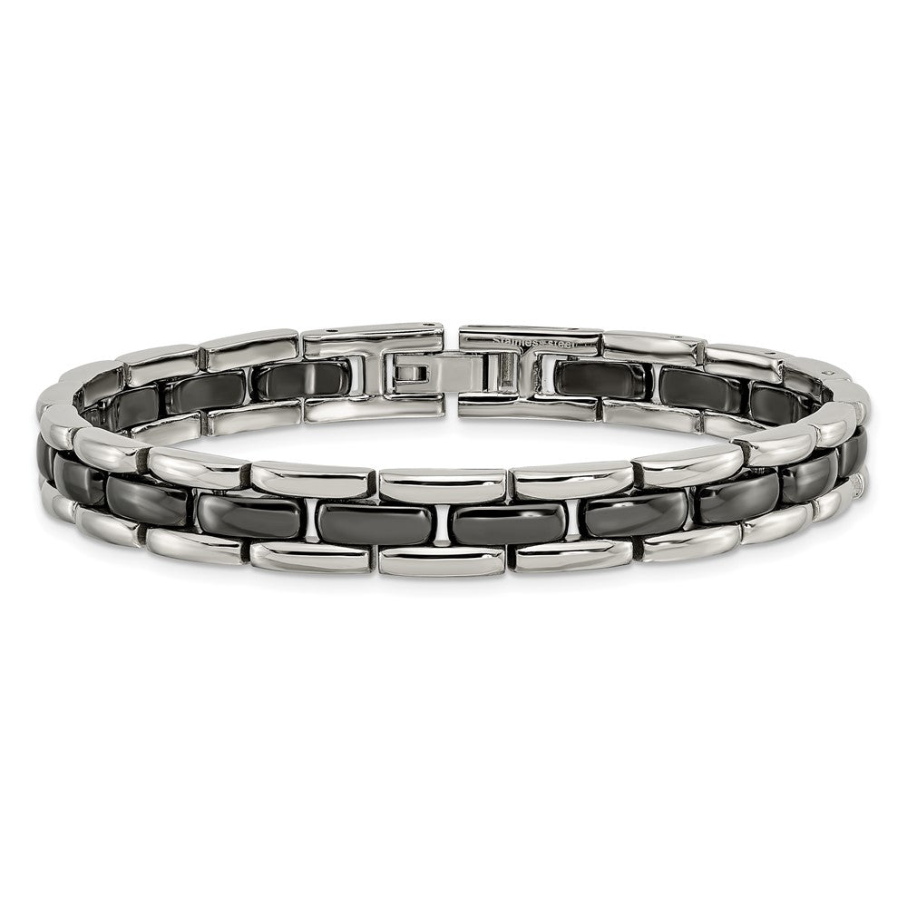 Chisel Stainless Steel Polished with Black Ceramic 8 inch Link Bracelet SRB801-8