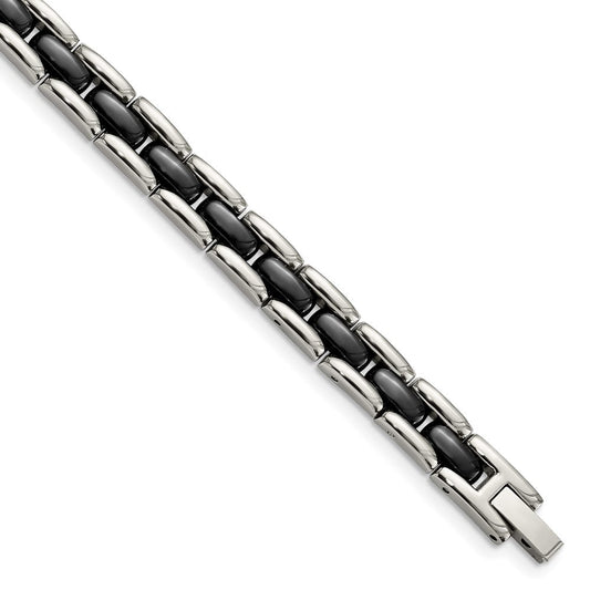 Chisel Stainless Steel Polished with Black Ceramic 8 inch Link Bracelet SRB801-8