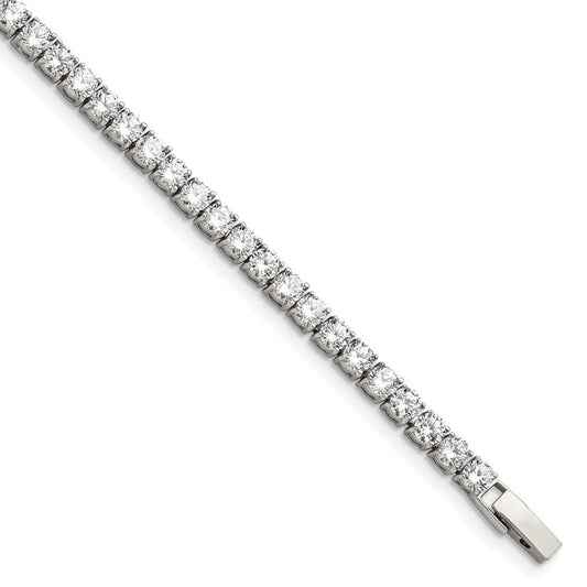Chisel Stainless Steel Polished CZ 7.5 inch Tennis Bracelet SRB814-7.5