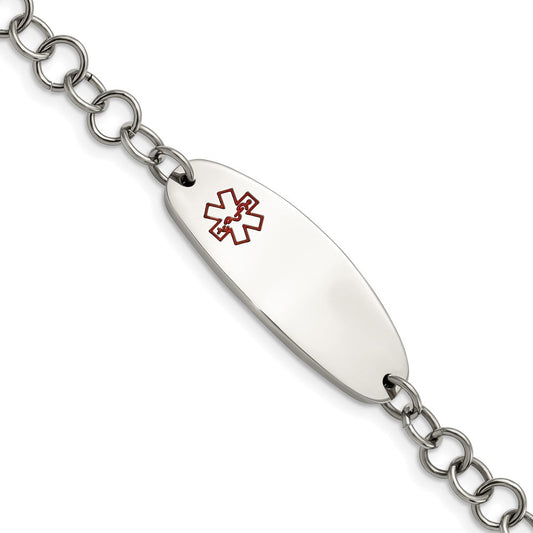 Chisel Stainless Steel Polished with Red Enamel Medical ID 7.25 inch Open Link Bracelet SRB843-7.25