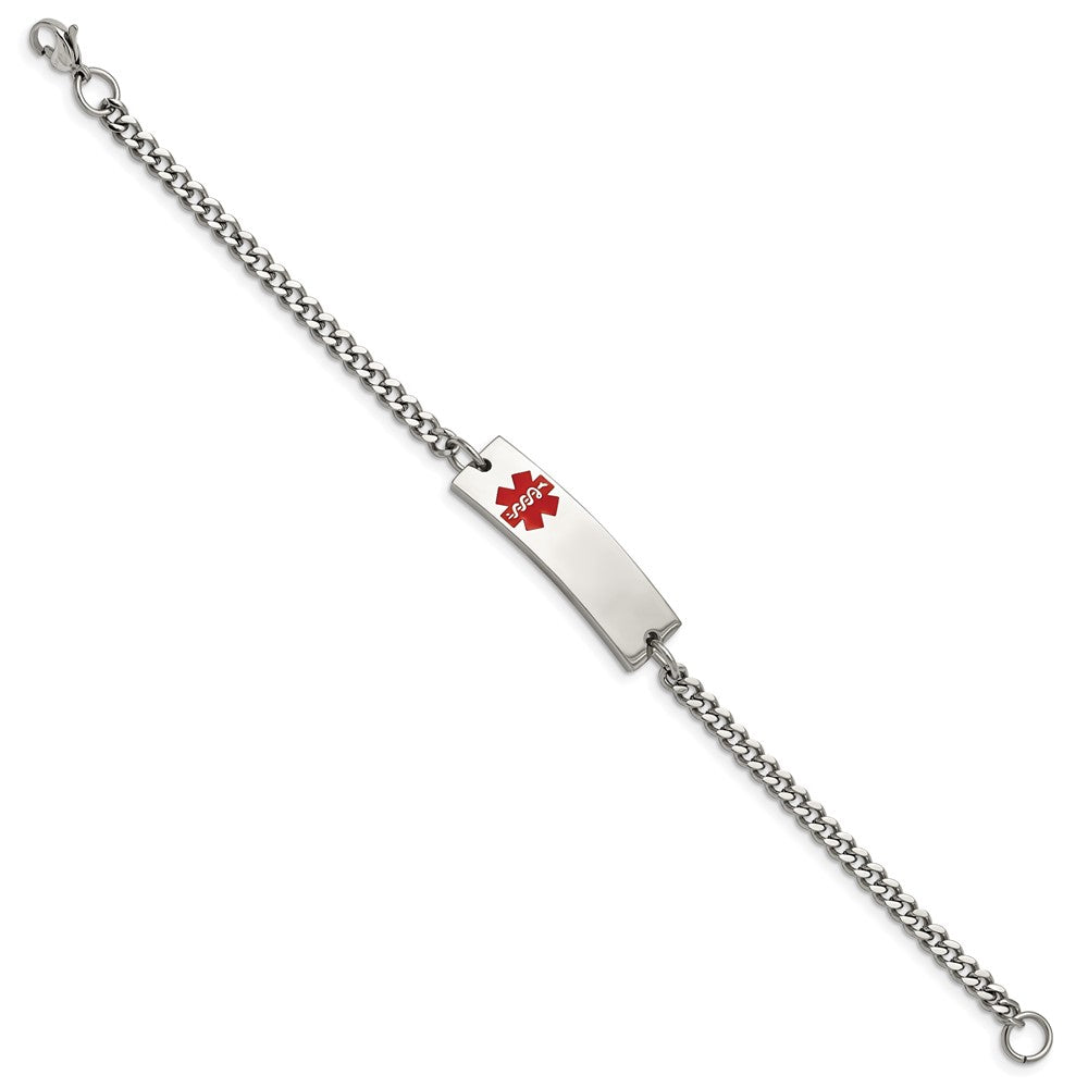 Chisel Stainless Steel Polished with Red Enamel Medical ID 8.75 inch Curb Chain Bracelet SRB884-8.75