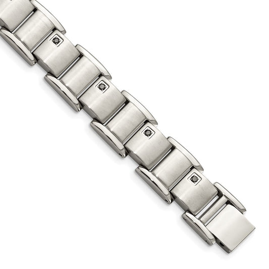Chisel Stainless Steel Brushed and Polished with 3/8 carat Black Diamond 8.5 inch Bracelet SRB914-8.5