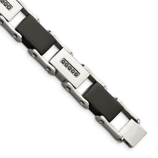 Chisel Stainless Steel Polished Black IP-plated with 1/4 carat Black Diamond 8.5 inch Bracelet SRB917-8.5