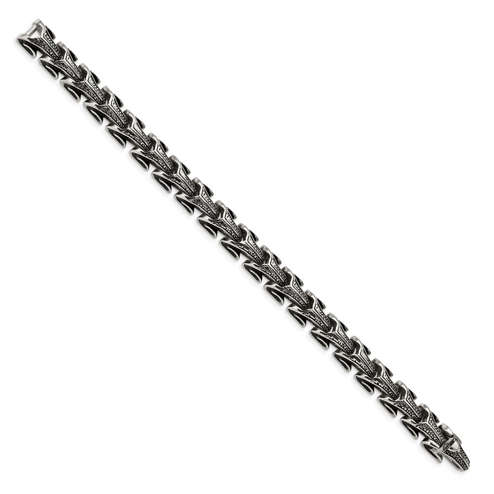 Chisel Stainless Steel Antiqued and Polished 8.5 inch Dragon Scale Link Bracelet SRB983-8.5