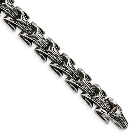 Chisel Stainless Steel Antiqued and Polished 8.5 inch Dragon Scale Link Bracelet SRB983-8.5